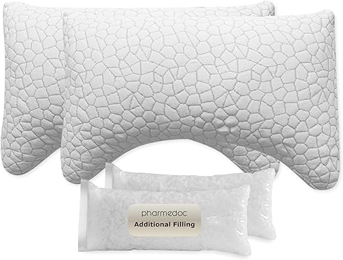 Pharmedoc Almohadas de espuma viscoelástica - Almohada para dormir de lado - Almohada curvada - Almohada arqueada - Almohada de cuello para aliviar