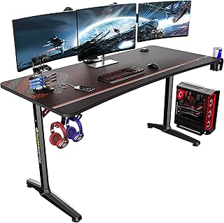 EUREKA ERGONOMIC Gaming Desk, 152×70cm Computer Table Carbon Fiber Surface Computer Desk with Full Desk Mouse Pad Ergonomic Gaming Computer Desk