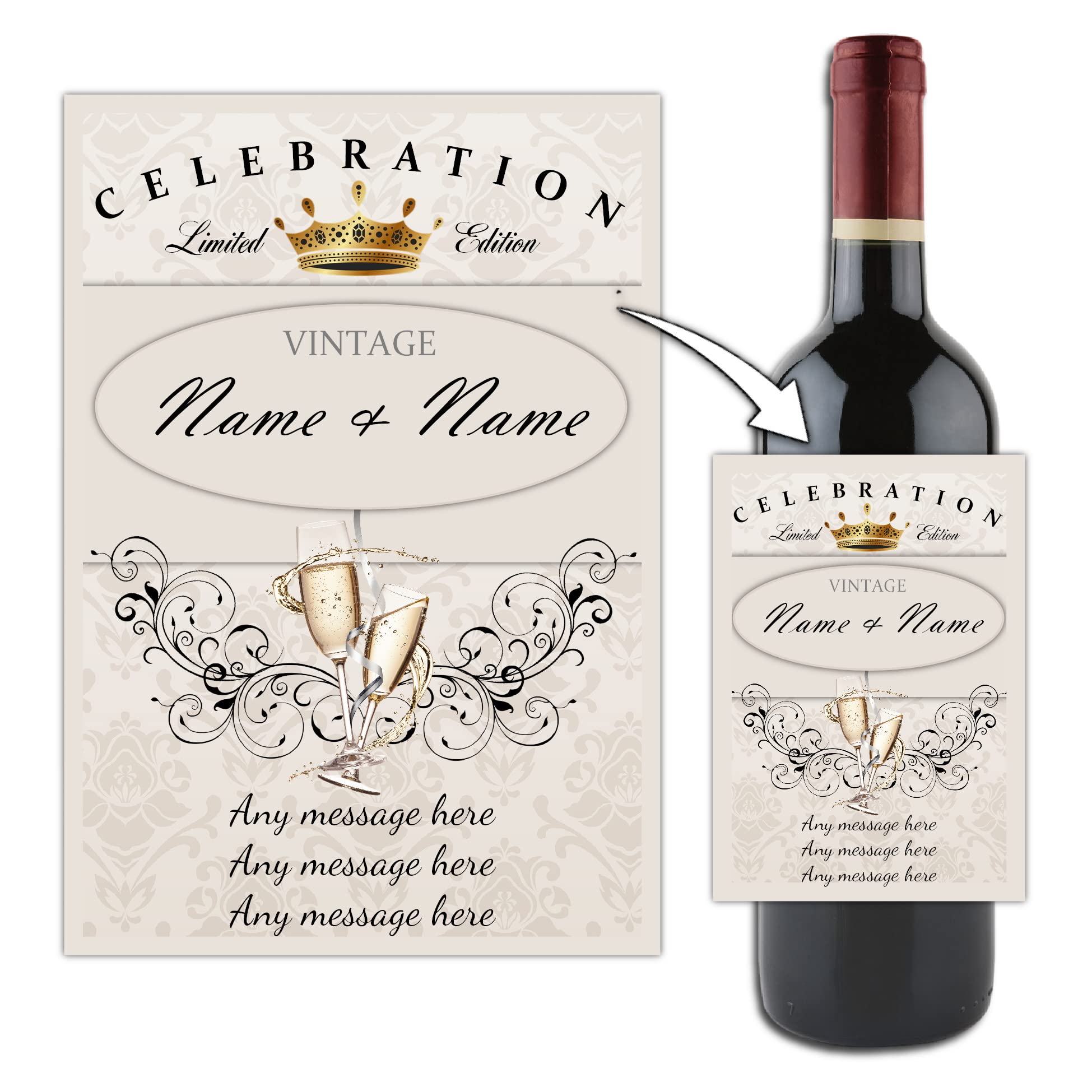 Personalised 1st 2nd 3rd Wedding Anniversary Wine Champagne Bottle Label ~ Gift Idea N59