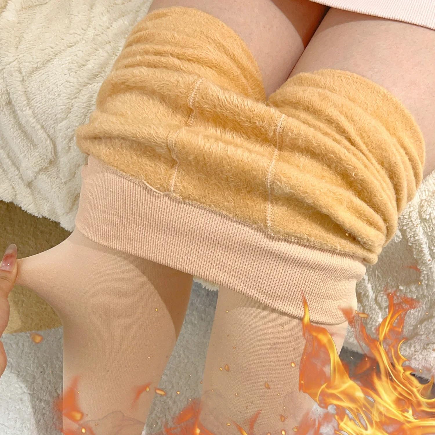 Damskie Legginsy Podszyte Polarem - 2 Szt. Zimowe Ocieplające Rajstopy Rajstopy Damskie Polarowe Skarpetki Wysoki Stan Termiczne Pończochy Ocieplane Spodnie Imitacja Przezroczystych Legginsów Raj
