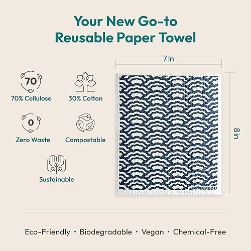 Miniatura 9 de FEBU Paños de cocina suecos  Paquete de 5 toallas de papel reutilizables japonesas lavables  Toallas de cocina suecas  Paños de esponja de celulosa