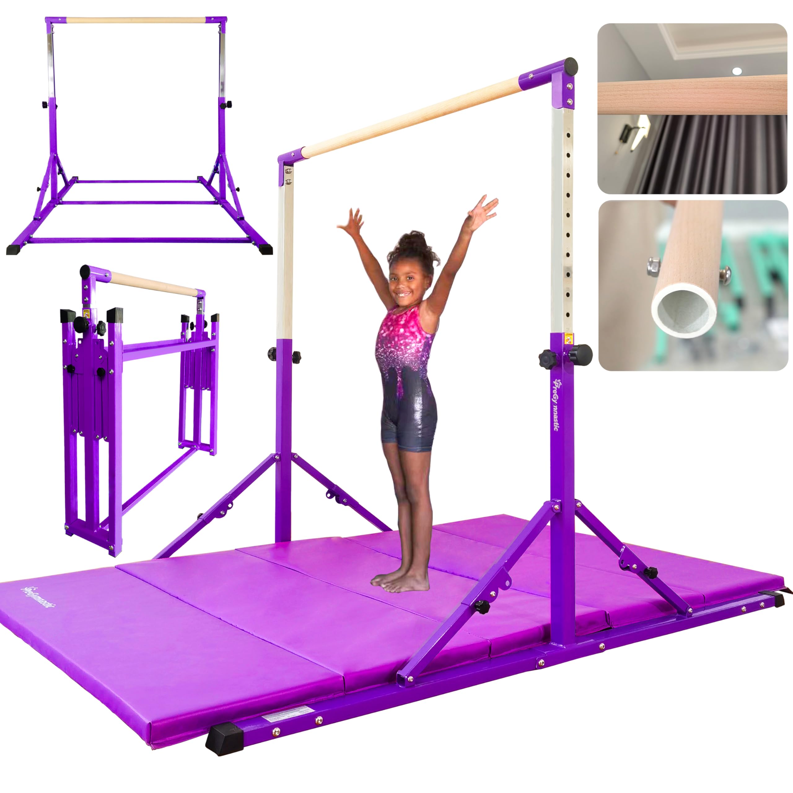 Foldable Gymnastics Bar, 6FT Horizontal Bars, Folding Training Bar for Kids Ages 3-18, Weight Limit 500 LB, Adjustable kip Bar,Home Gym Equipment Indoor