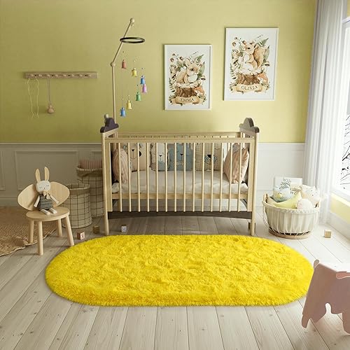 Miniatura 47 de LOCHAS Alfombra esponjosa para dormitorio, 2.6 x 5.3 pies, alfombra lanuda para dormitorio, mesita de noche, alfombra ovalada suave para sala