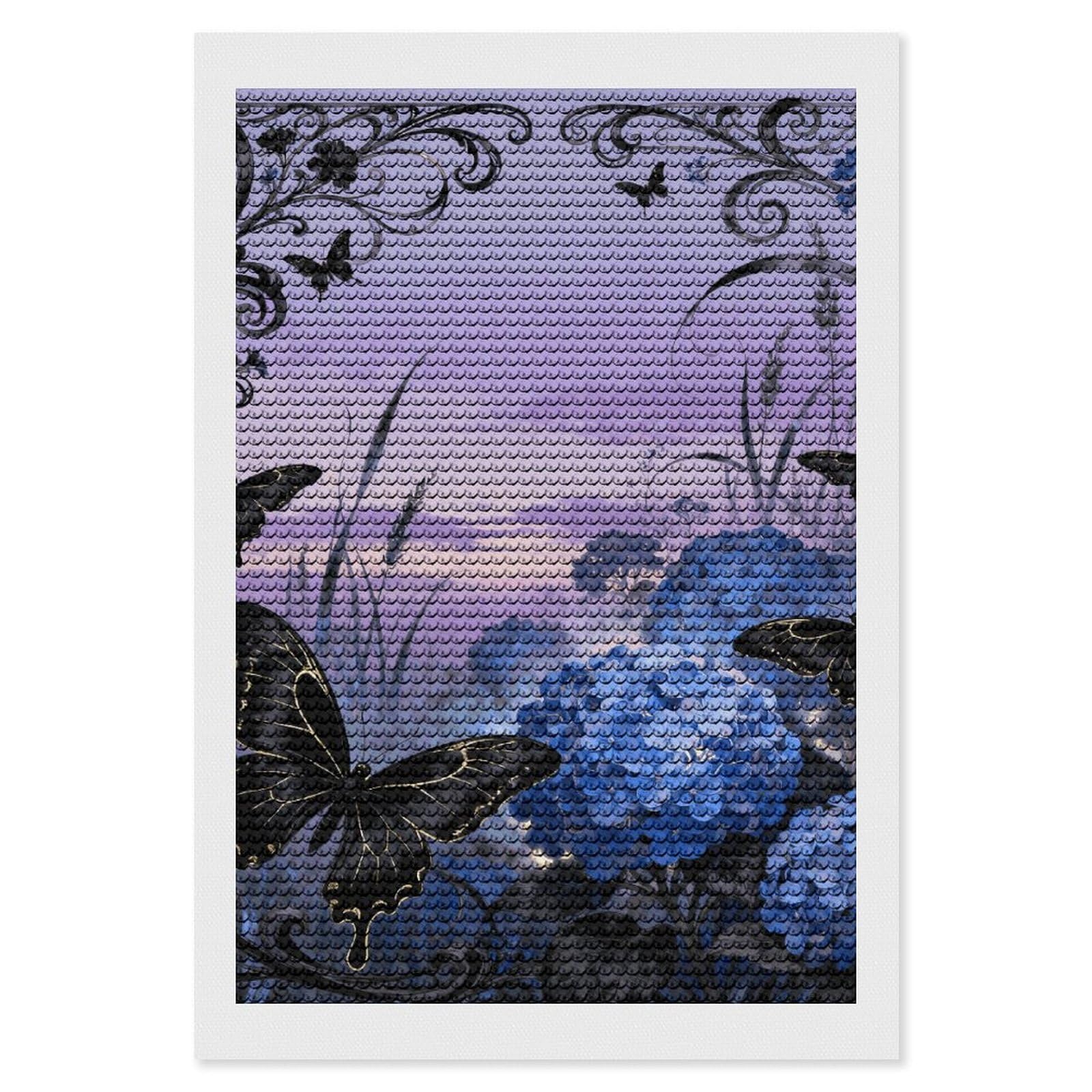 DWVTSLH Swallowtail Hydrangea Diamond Painting Kits for Adults, Personalized Diamond Photo Art Full Drill, DIY 5D Diamond Art Painting Kits for Beginners, Home Wall Decor 8"x12"