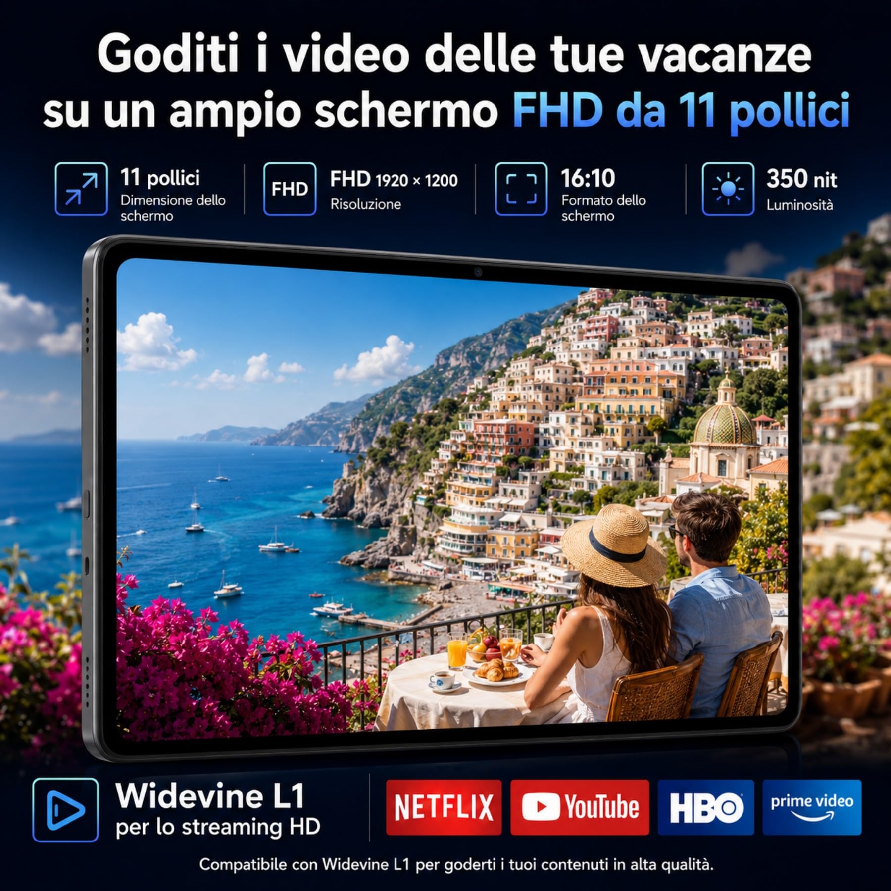 TABWEE Tablet 11" con Android 16 e Tastiera per Ufficio e Studio | Tastiera e Mouse Inclusi, 24 GB RAM, 128 GB ROM (2 TB TF), Display Widevine L1 FHD, Batteria 8000 mAh con Gemini AI, Wi-Fi 5G