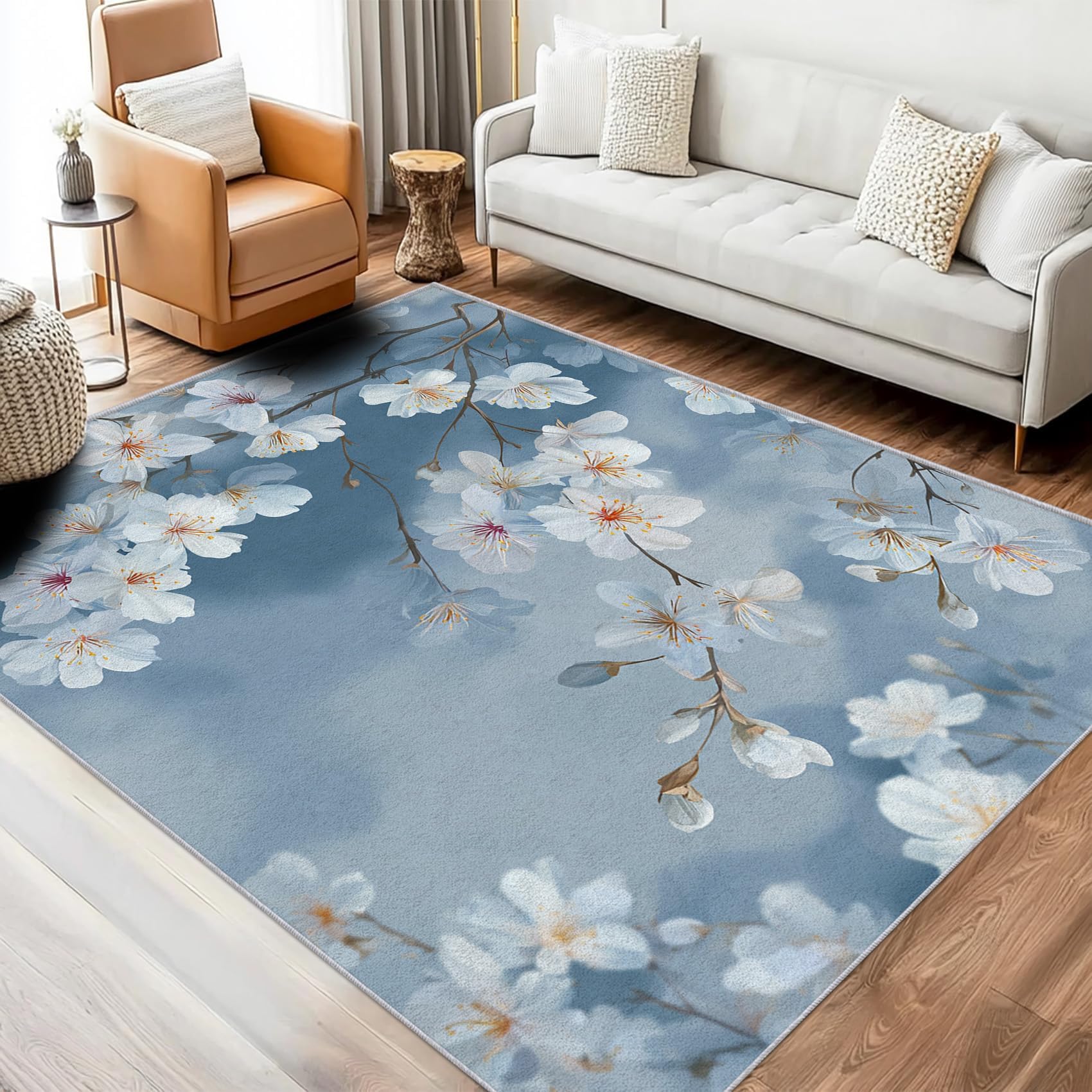 Tapis blanc à motif floral moderne en imitation cachemire doux