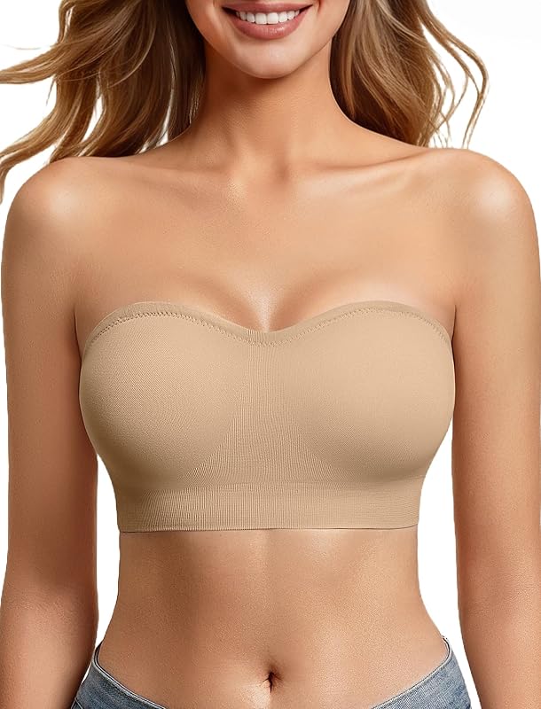 Strapless Bras for Women Non-Slip Bandeau Bra Push Up Invisible Bralettes Seamless Wireless No Underwire Padded Tube Top Bra