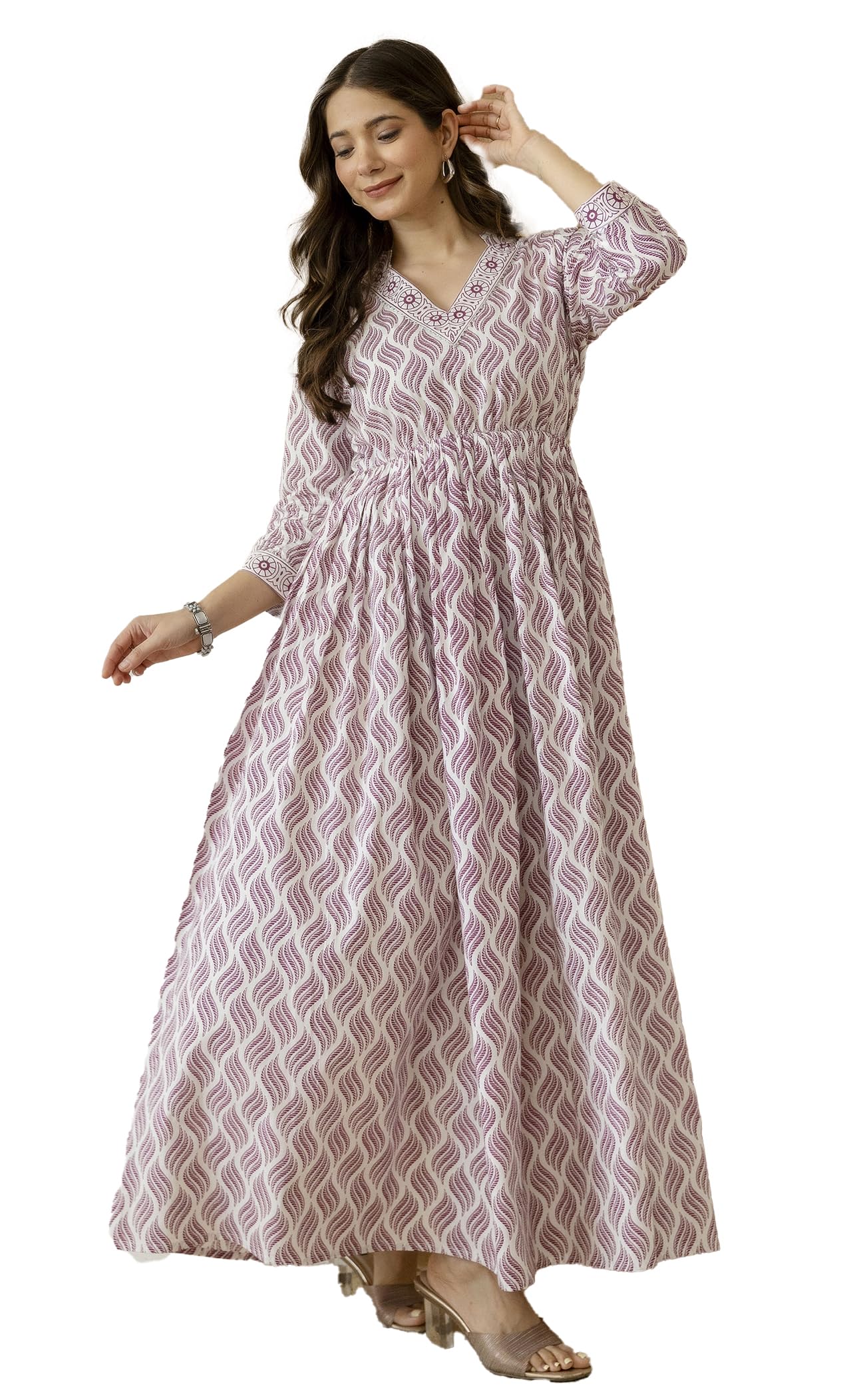 dressar Women Printed Pure Cotton Anarkali Kurta || Floral Anarkali Gown || Long Gown for Women Pink-picture-14