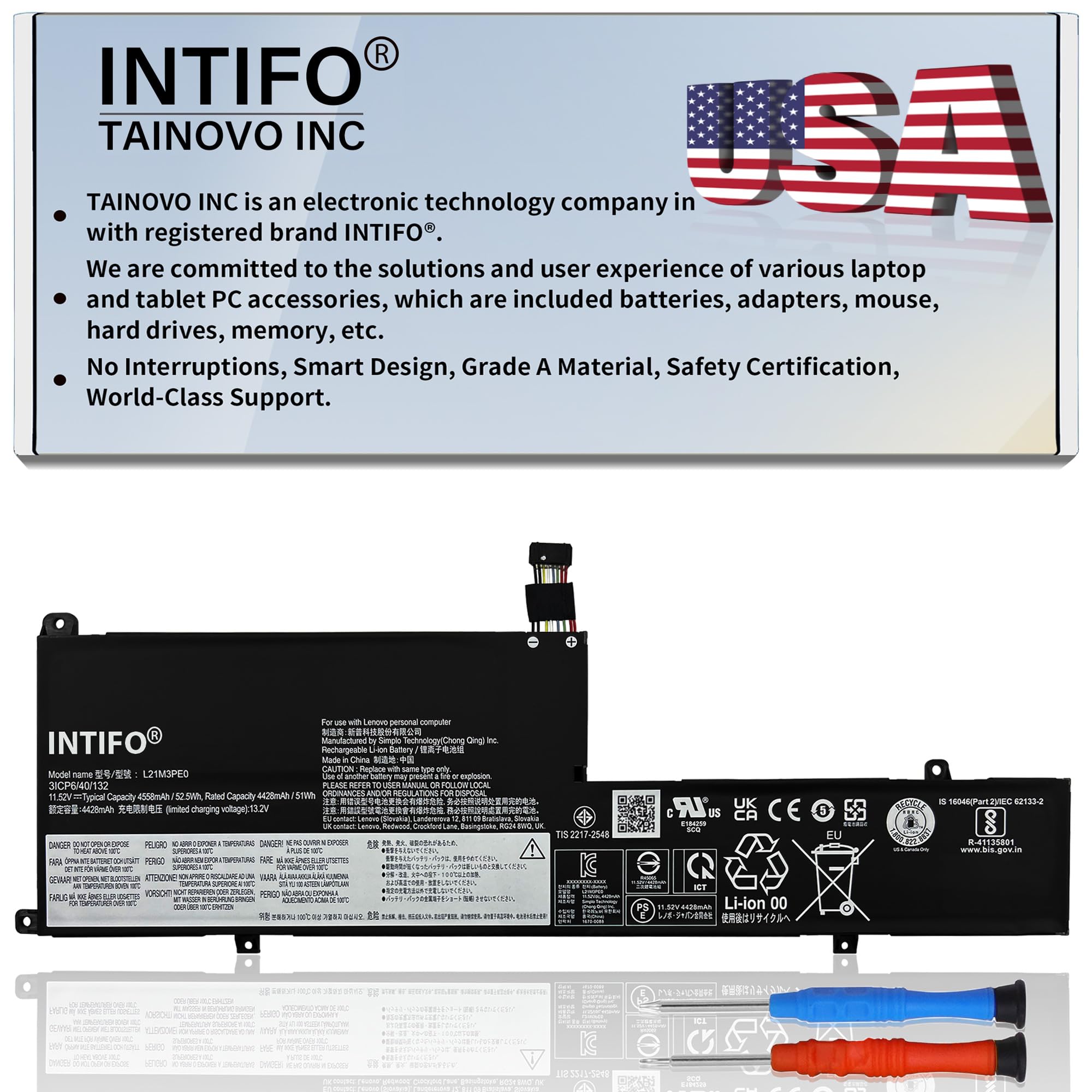 INTIFO 52.5Wh L21M3PE0 Laptop Battery Compatible with Lenovo IdeaPad Flex 5-14IAU7 5-14ALC7 5-14ABR8 5-14IRU8 5-16IAU7 5-16ALC7 5-16ABR8 5-16IRU8 Flex