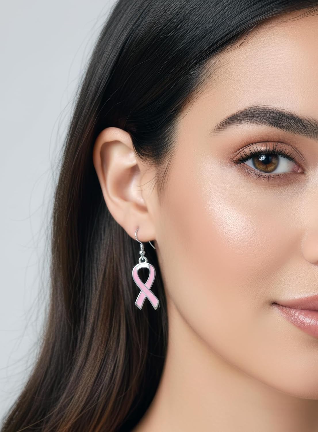 Pink Ribbon Awareness Alloy Dangle Earrings, Breast Cancer Survivor Gift Drop Jewelry - Image 2