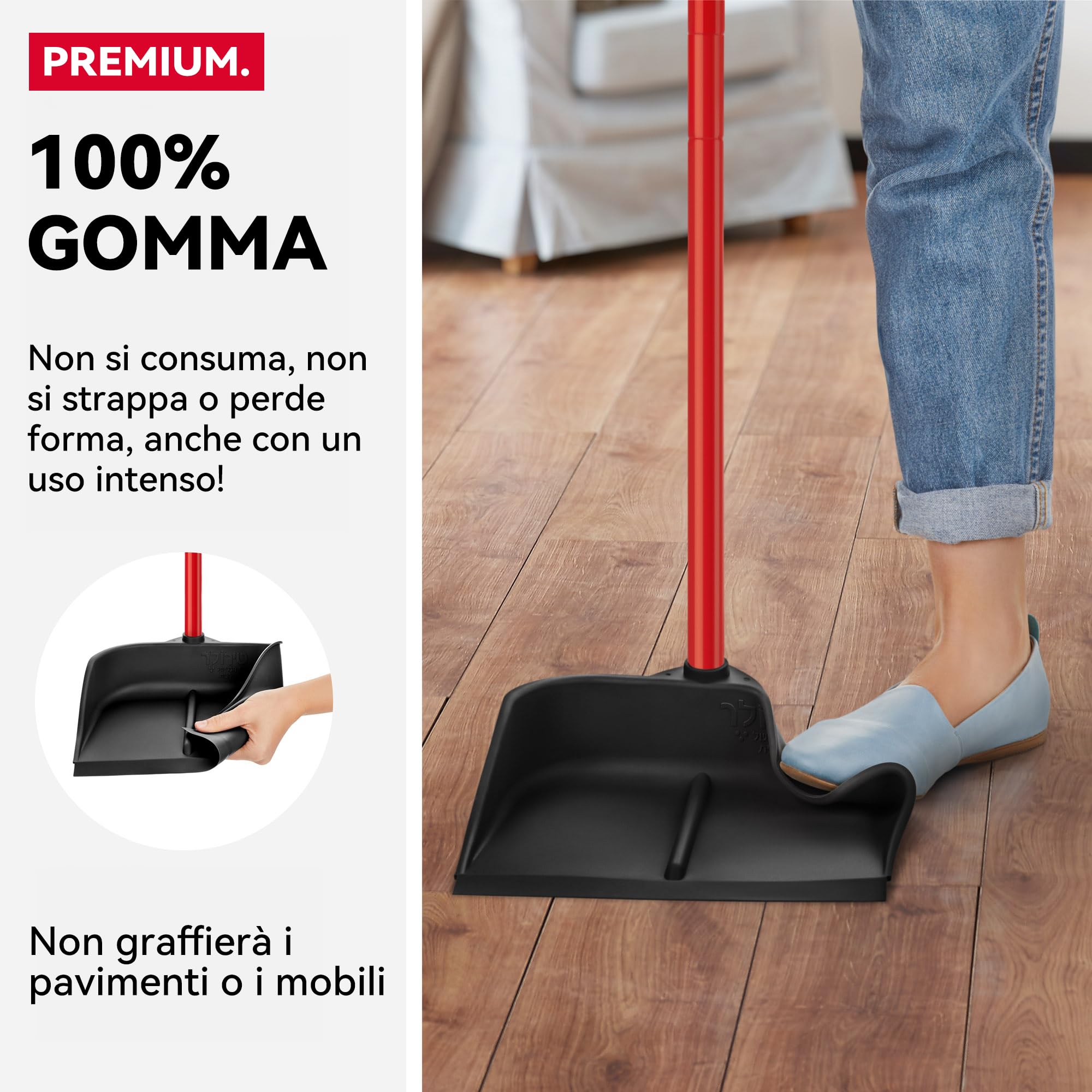 Tyroler Paletta Magica | 100% Gomma Naturale | Manico Antiruggine in Alluminio 105cm | Design da Appoggio | Compatibilità Universale con Scope