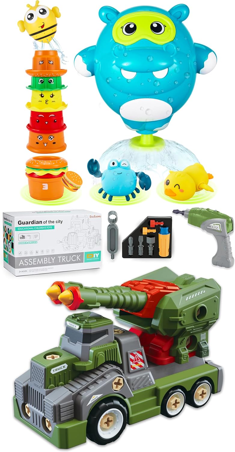 EKUEASYKU 9918B Hippo Bath Toys, WT889-R18 Take Apart Missile Truck