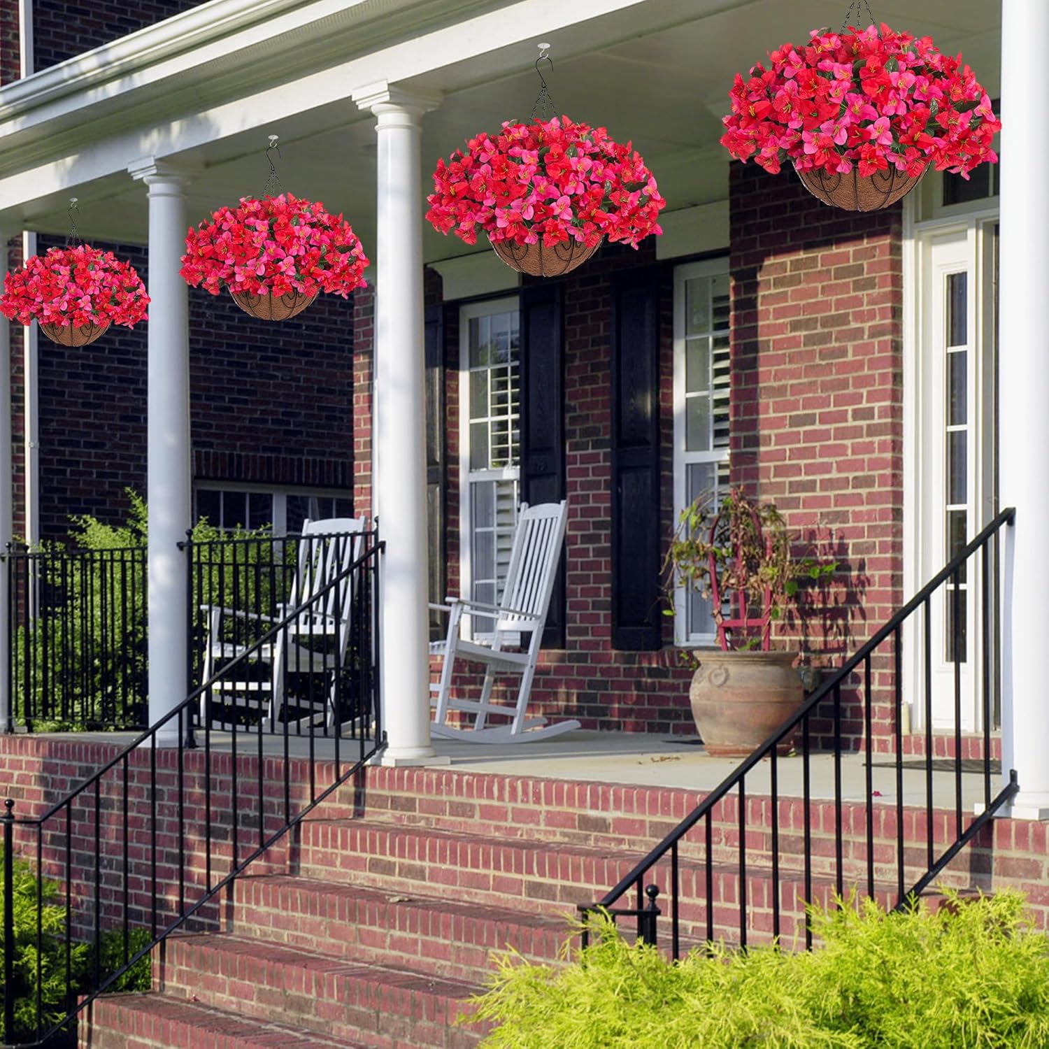 Artificial Fake Hanging Flower Plants Basket for Outdoors Spring Summer Decoration, Faux Bougainvillea Flowers in Planter Look Real UV Resistant Silk Flower for Outside Porch Patio Garden Home Decor - Image 2