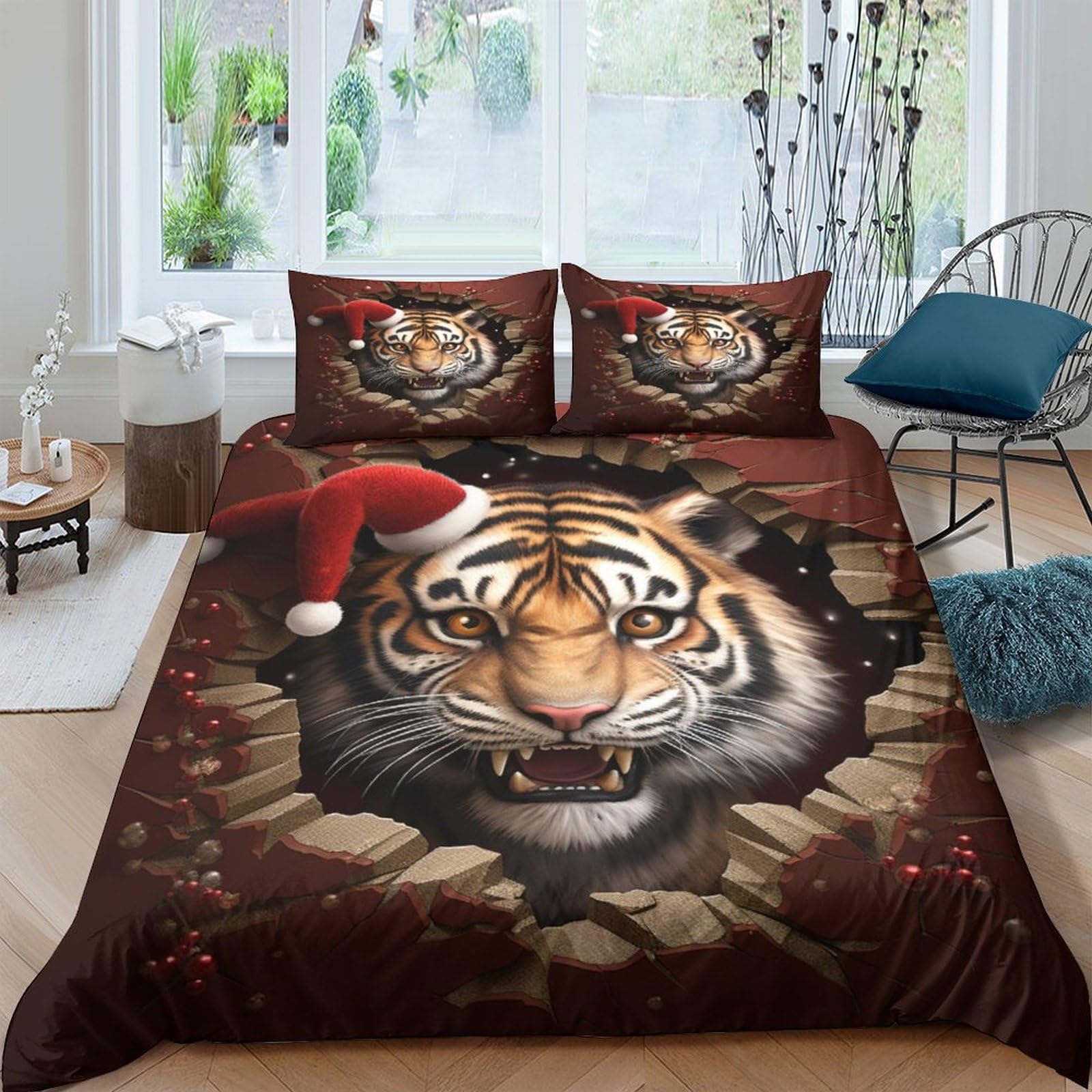 Parure housse de couette tigre 3D King : le cadeau de Noël idéal