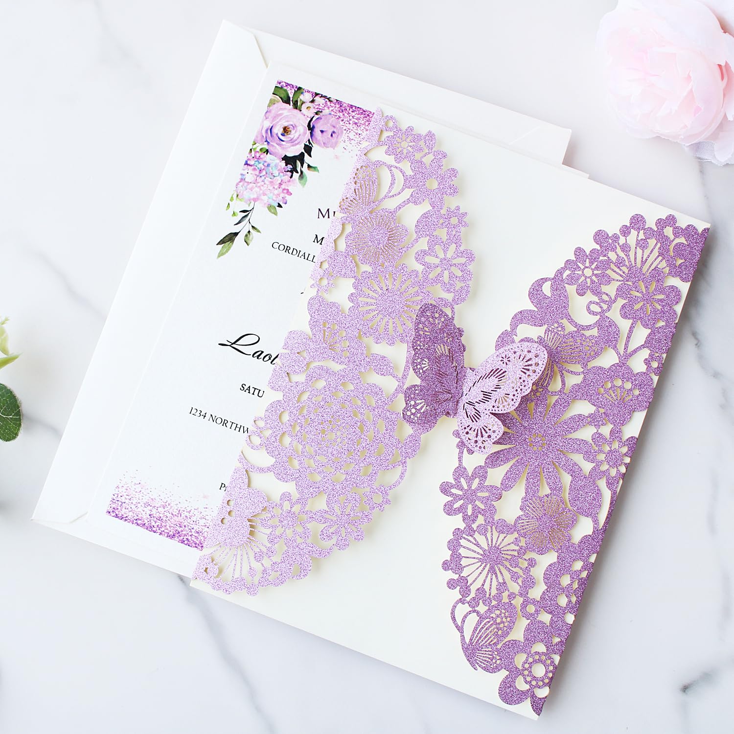 Haizct Confezione Da 50 Gratta E Vinci Fiori Viola: Biglietti Lotteria Per Matrimoni, Addio Al Nubilato E Baby Shower (8,9x5,1 Cm)