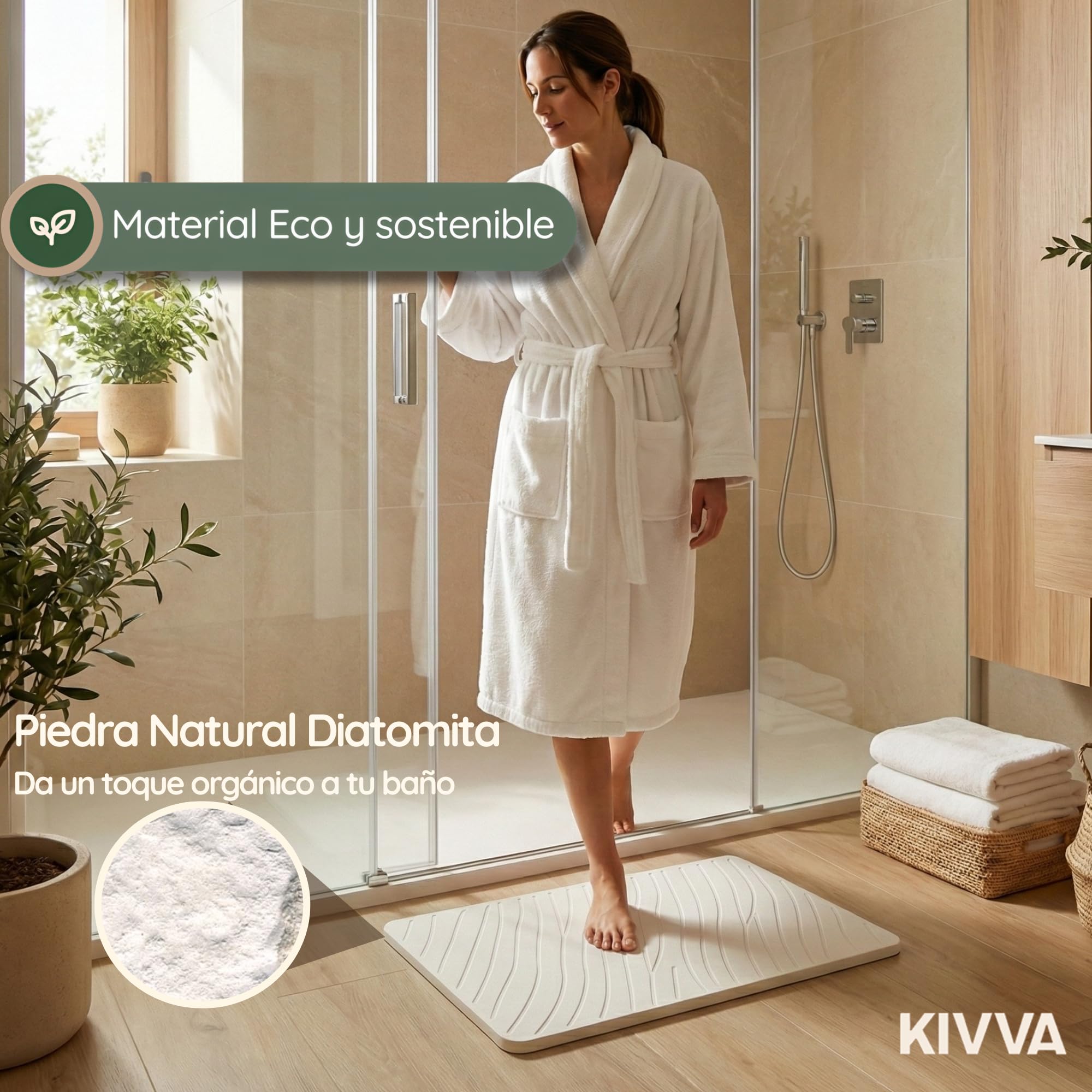 Kivva Alfombrilla Diatomita - Alfombra Baño Diatomita - Alfombra Baño Secado Rapido - Baño Piedra Diatomea - Alfombrilla - Alfombra Antideslizante - 60x40 - ANTIBACTERIANA - Bath Mat