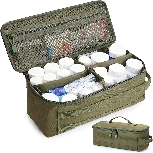 QISVVE First Aid Bag Empty Pill Box Organizer,Tactical Medical Bag Case,Portable EDC Travel Medicine Pill Bottle Organizer (Green)