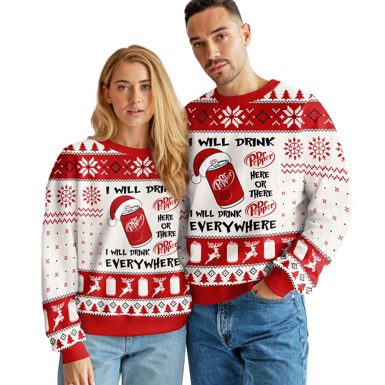 99TIMORO Pepper Drinking Ugly Christmas Sweater for Men and Women, Holiday Pullover Novelty Crewneck Sweatshirt, Festive Outfit Gift