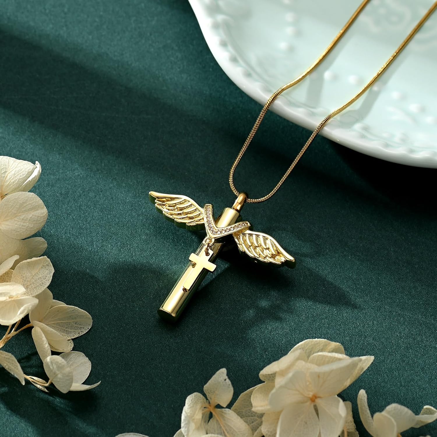 Cross Cremation Jewelry Urn Necklaces Cross Angel Wings Urn Necklaces for Ashes Memorial Keepsake Pendant for Women Men Gifts With Funnel Kit & Bag - Image 3