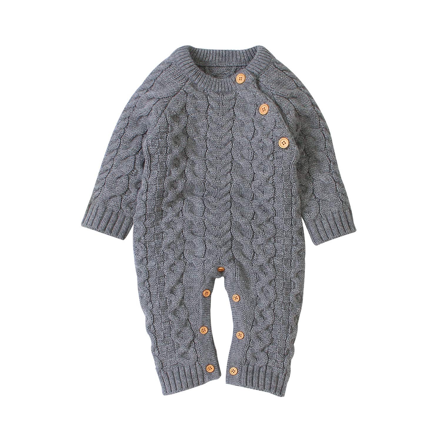 mimixiong Layette Cable Sweater Baby Knitted Romper Cute Warm Outfit for Newborn Baby Grey 0-3 Month