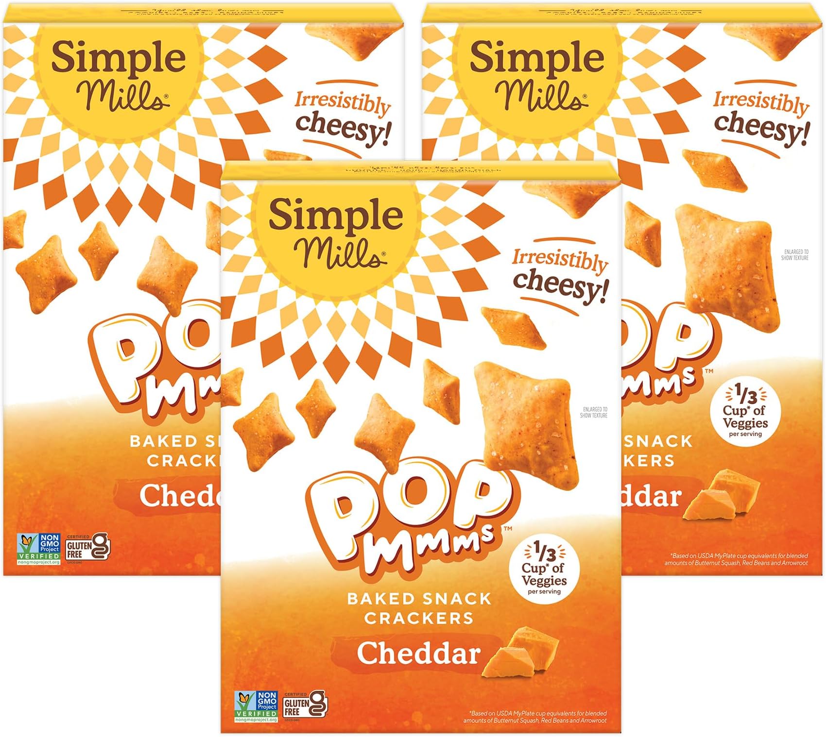 Simple Mills Pop Mmms Cheddar Baked Snack Crackers, Gluten Free, 4 Ounce (Pack of 3)