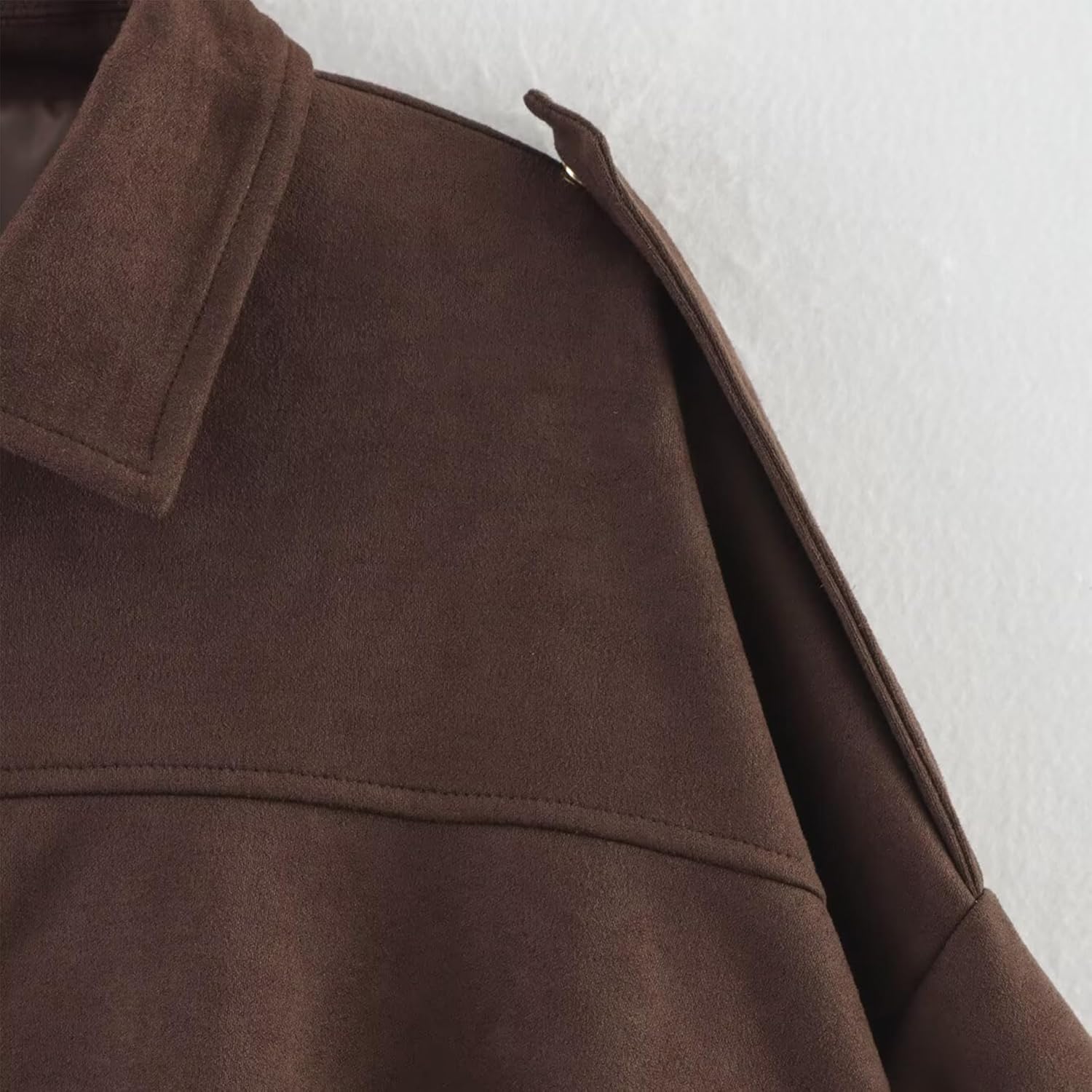 JoinQueen Faux Suede Jacket Women Oversized Long Sleeve Zip Up Epaulet Bomber Leather Jackets Oversized Casual Coat(Coffee,L) - Image 2