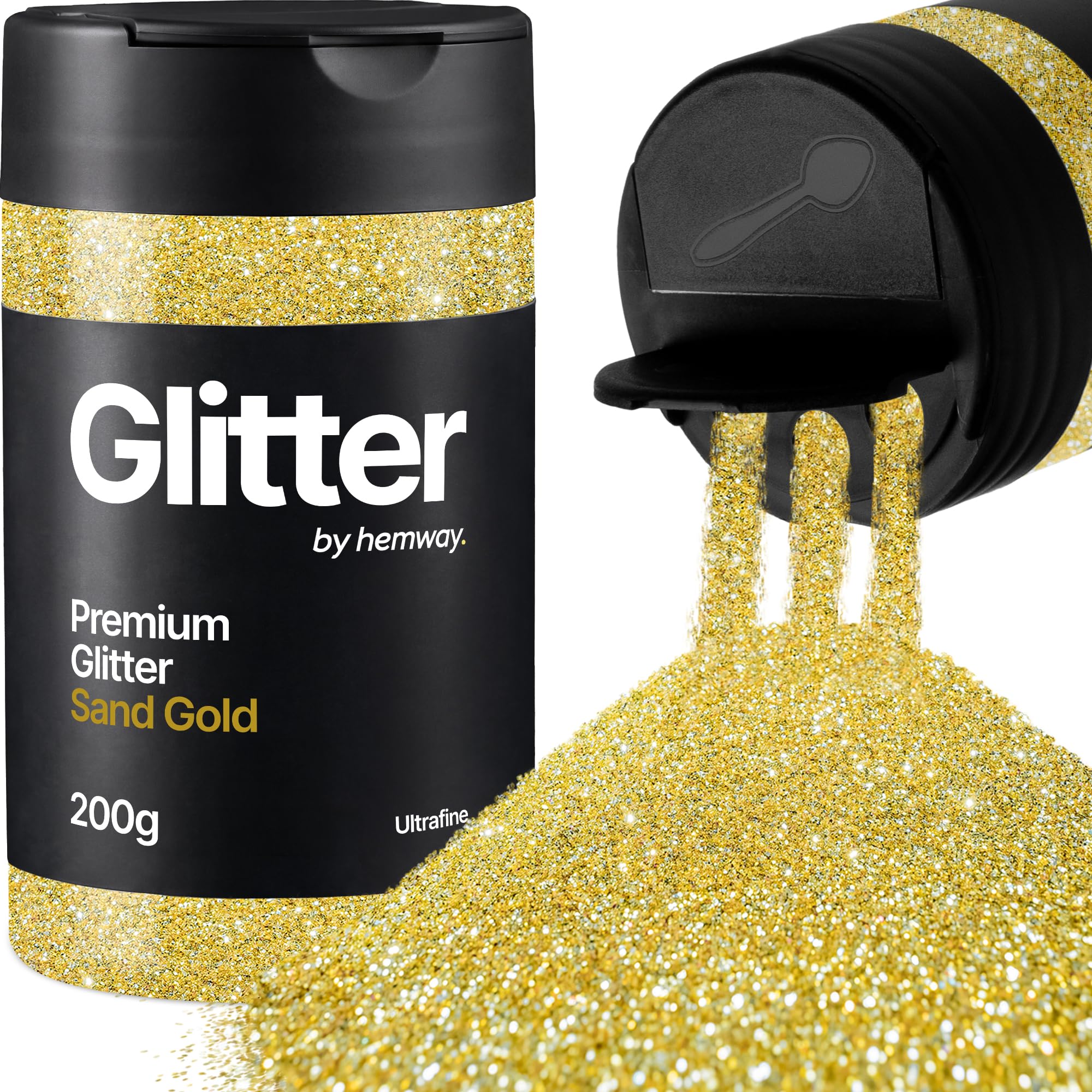 Hemway Sand Gold Glitter Shaker, 200g Ultrafine Glitter for Crafts Metallic Flake Sequins for Resin & Epoxy Crafts for Decorating, Halloween, Christmas, Nail, Face, Art