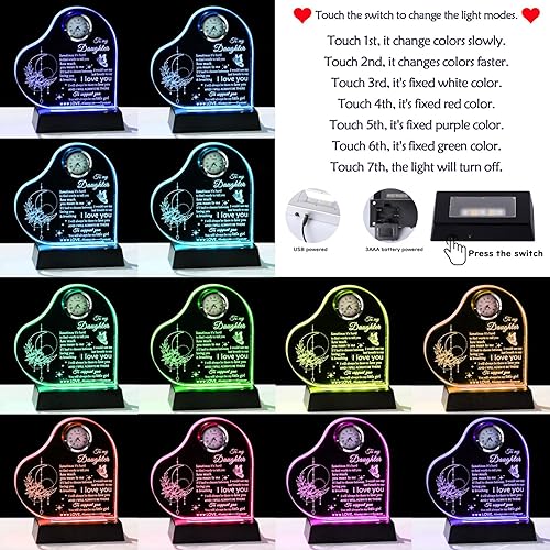 Miniatura 2 de Movdyka Daughter Gifts from Mom Dad Unique Glass Heart Shaped Keepsake, Birthday Gifts for Daughter Adult with Colorful Light Base, Present to My