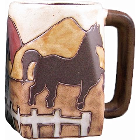 One (1) MARA STONEWARE COLLECTION - 12 Oz Coffee Cup Collectible Square Bottom Dinner Mugs - Equestrian Horse