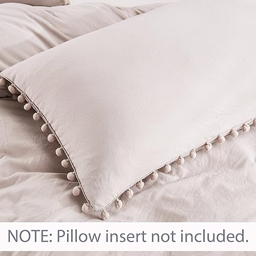 Miniatura 6 de Andency Funda de edredón con flecos y pompones, tamaño matrimonial (79 x 90 pulgadas), 3 piezas (1 funda de edredón color aguamarina liso, 2 fundas