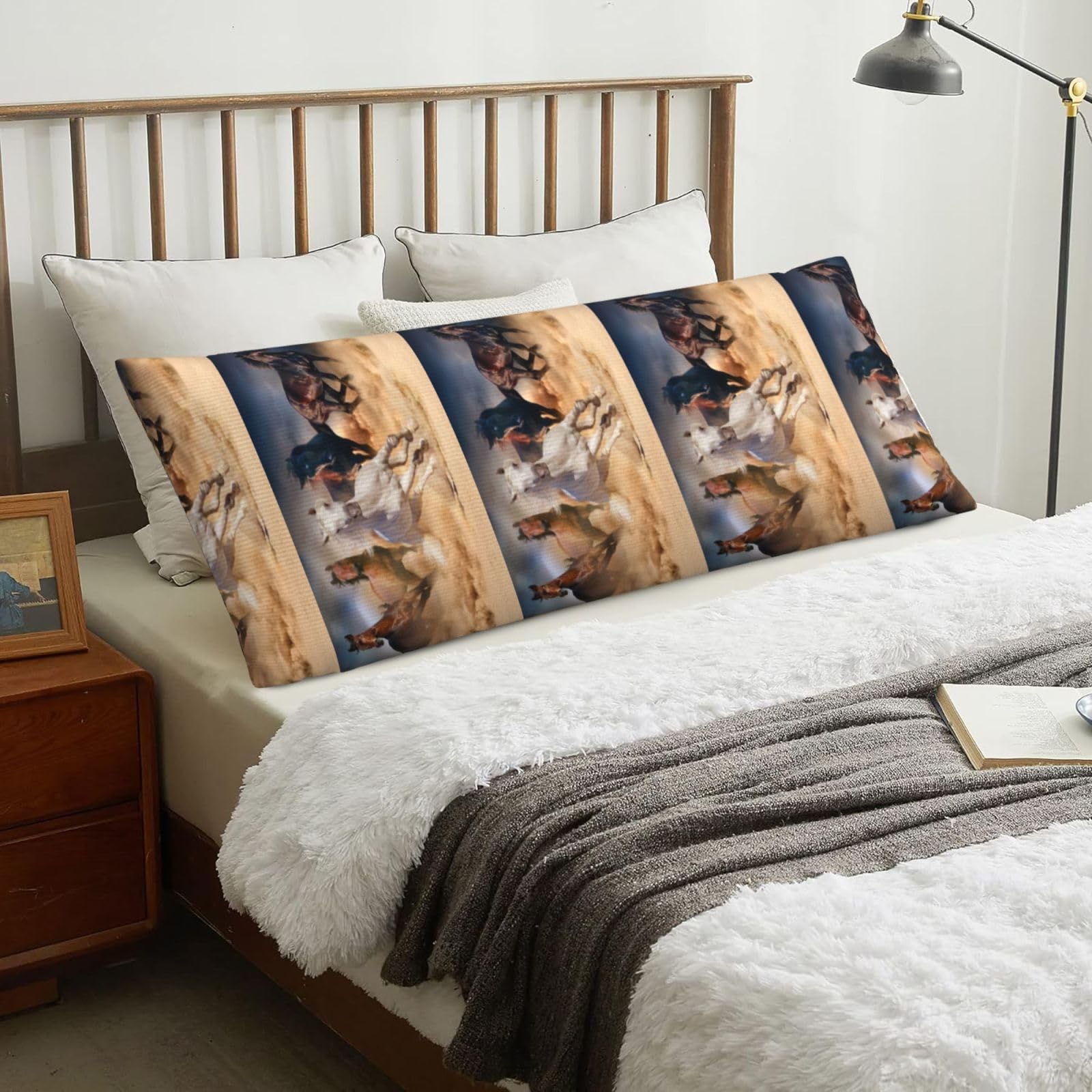 Horse Running In The Desert, Body Pillow Cover with Zipper,Long Body Pillowcase 20 x 60 in