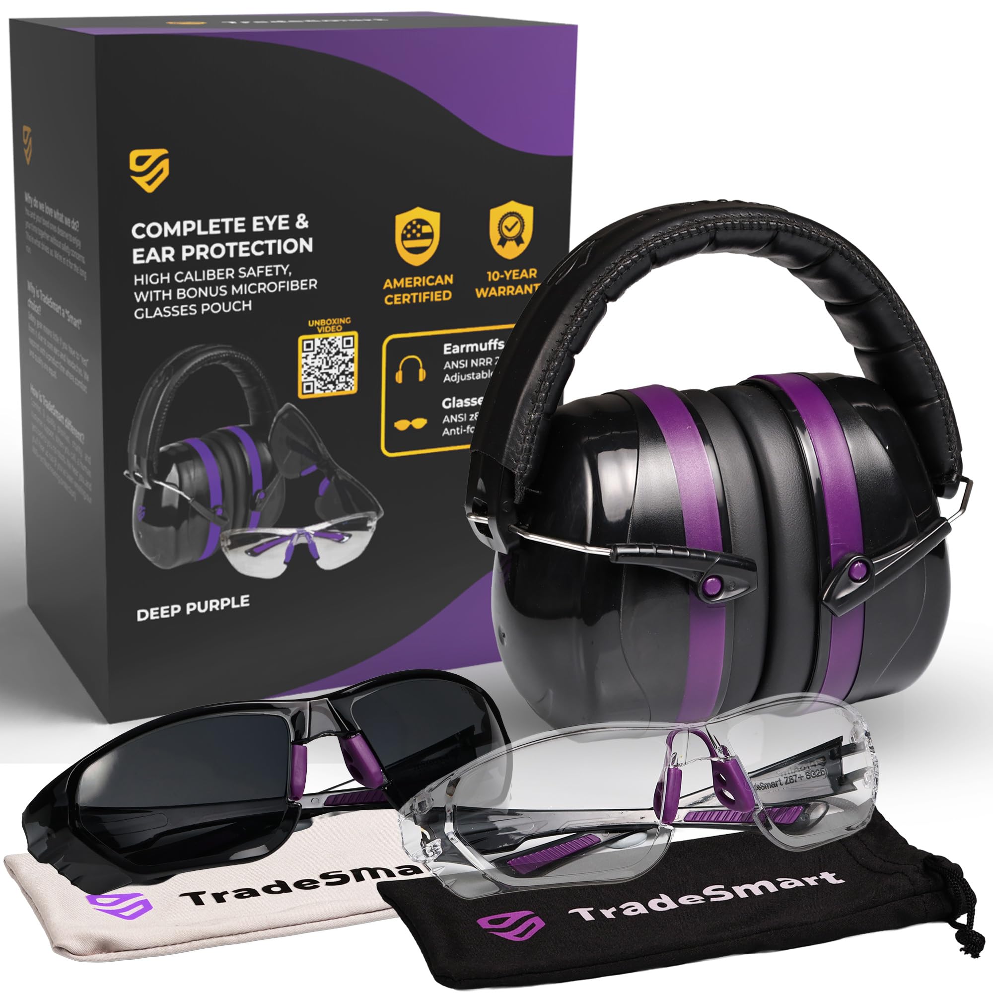 TradeSmart High-Performance Earmuffs for Shooting Range & Shooting Eye Protection Glasses + Firearm Confidence Course