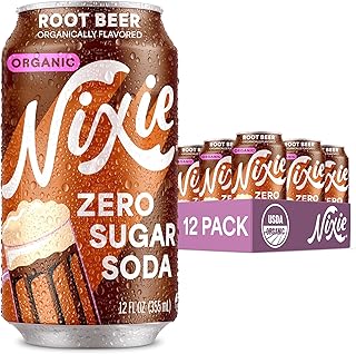 Nixie Organic Zero Sugar Soda, Root Beer, Healthy Soda Pop, Non-GMO, 0 Sugar, 0 Calories, Caffeine Free, 12oz Cans (12 Pack)