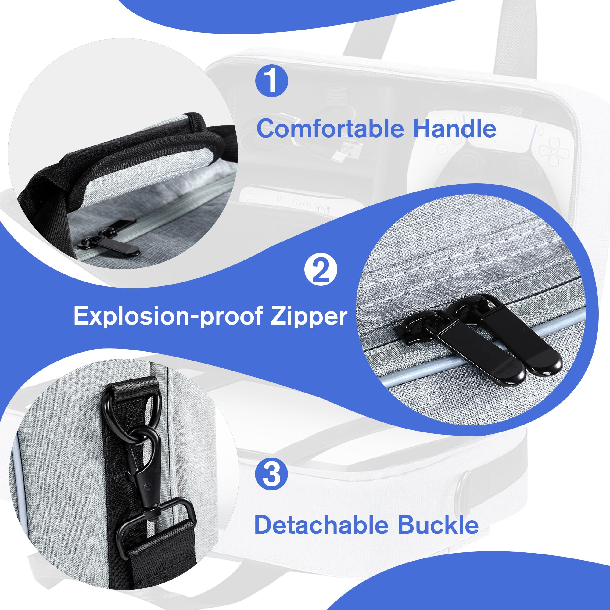UUBOXS Custodia da trasporto per PS5, borsa da viaggio protettiva per PS5/PS5 Pro/PS5 Slim, custodia portaoggetti di grande capacità compatibile con PS5 Console,Controller e Accessori,Grigio