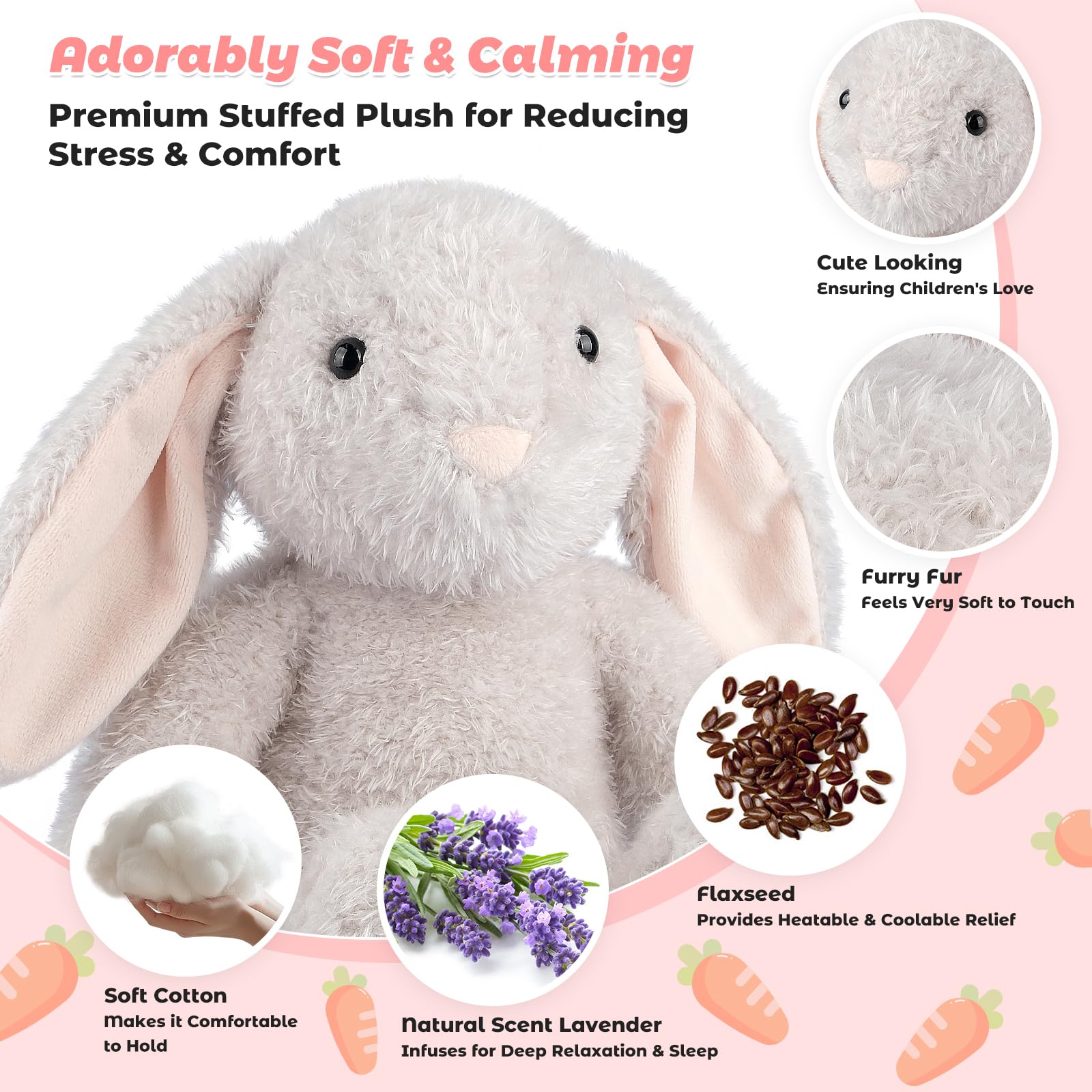 Coolable & Microwavable Rabbit Stuffed Animal, Weighted Stuffed Animals Plush for Kids Women, Girls - Image 2