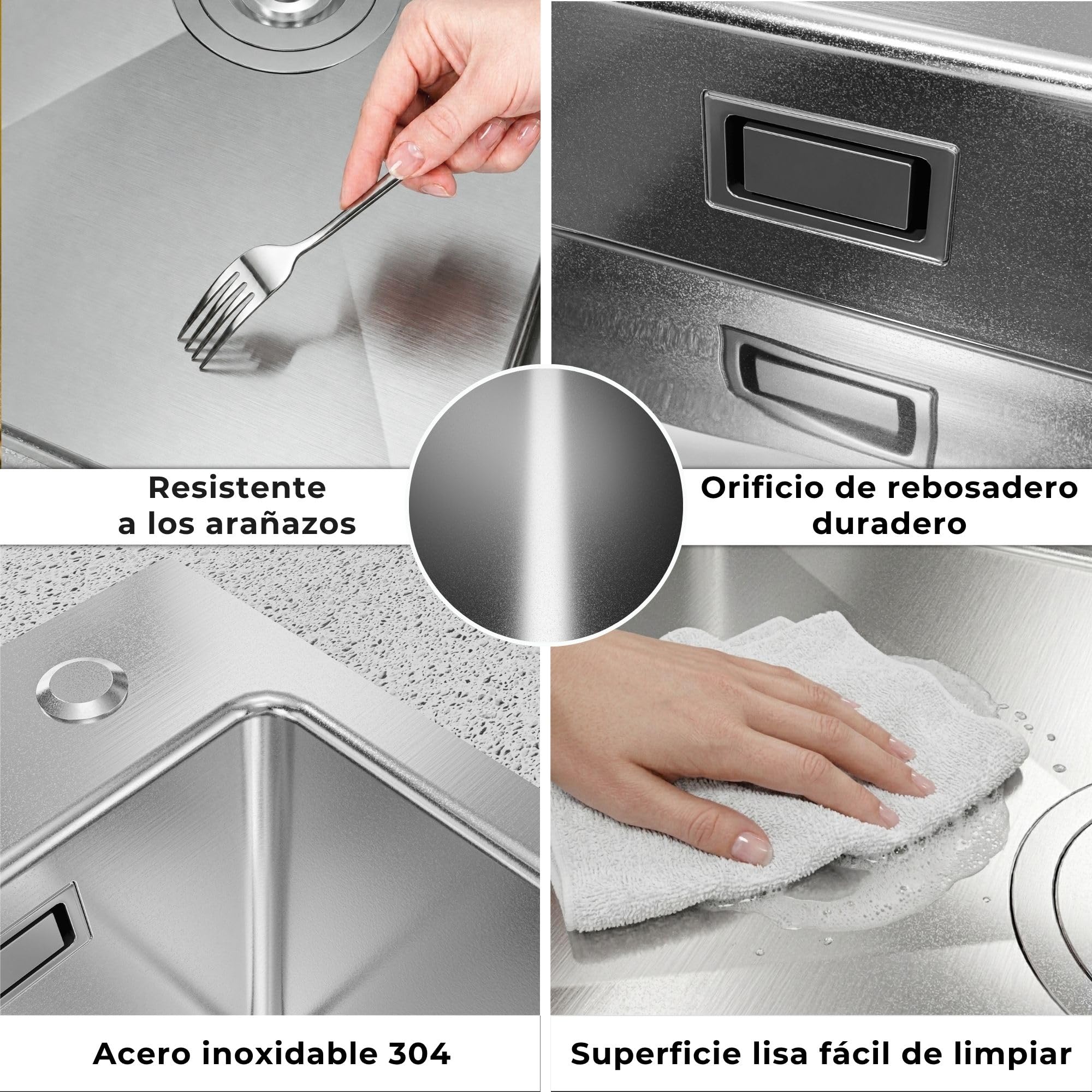 ANW HOME Fregadero Cocina Acero Inoxidable 2 Senos, Fregadero sobre Encimera 78x43 cm, Recubrimiento Nano, Grosor 3.0+1 mm, con Sifón, Dispensador y Cesta