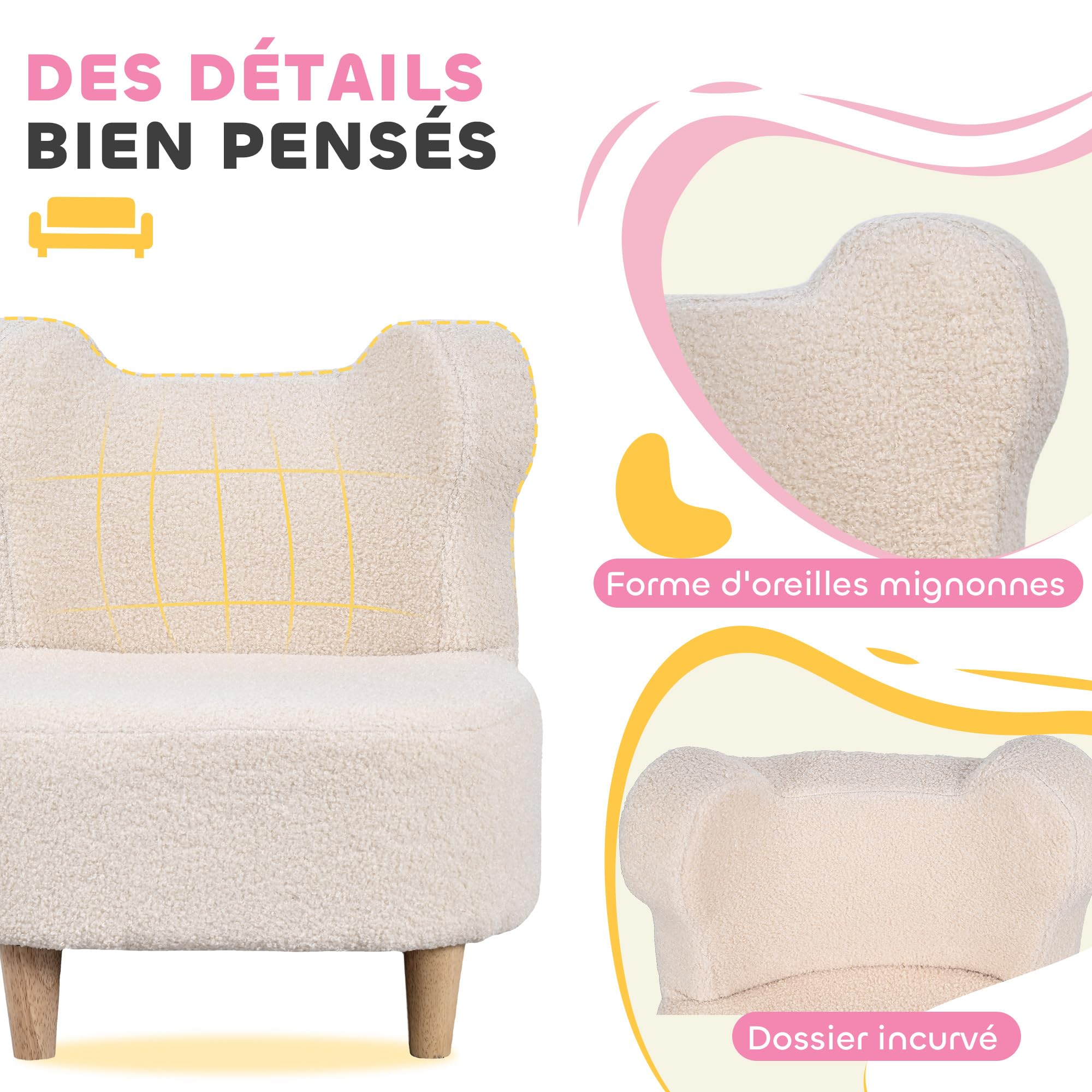 AIYAPLAY Fauteuil Enfants canapé pour Enfants avec Dossier en Forme Ours, Mini canapé en Polaire Teddy, pour Chambre, Salle de Jeux, Cadeau pour garçons et Filles, Beige