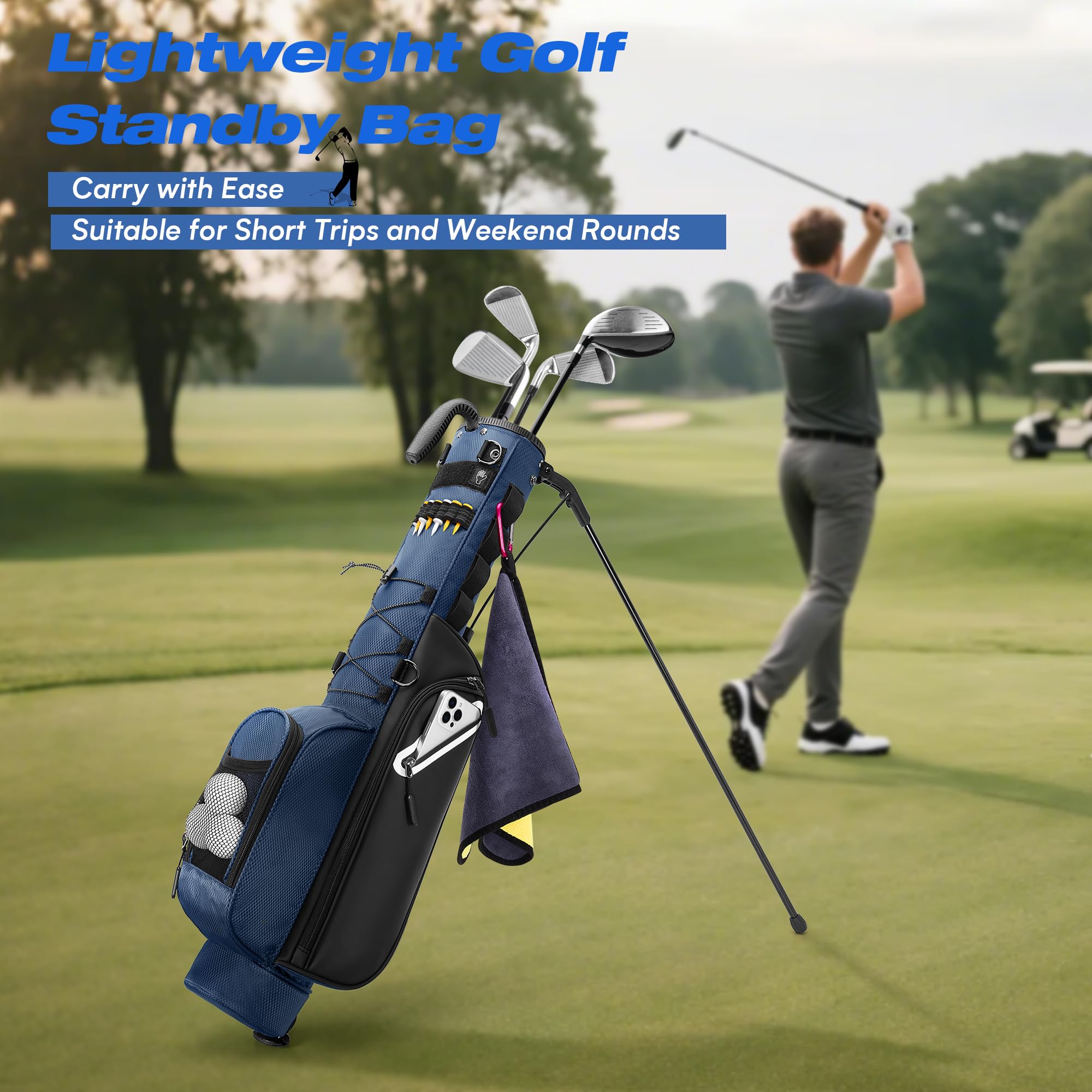 GOBUROS Sac de Golf Trépied pour 1 à 7 Clubs, Design Compact pour Parcours par 3 et Practice, Sac Idéal pour Pitch et Putt, avec Doubles Sangles Ergonomiques Rembourrées, Housse de Pluie