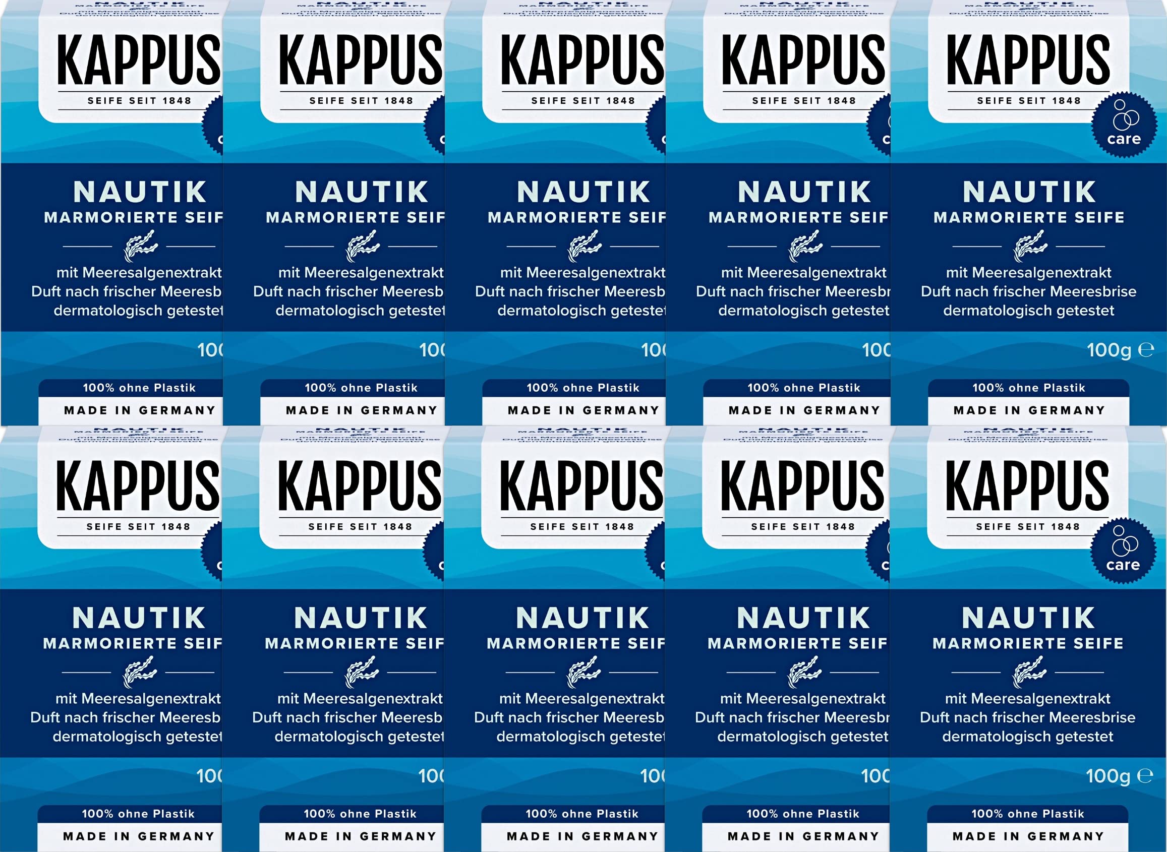 Kappus10x100g Nautical Soap - Marbled Soap with Seaweed Extract - Refreshing care for Hands and Body/Germany