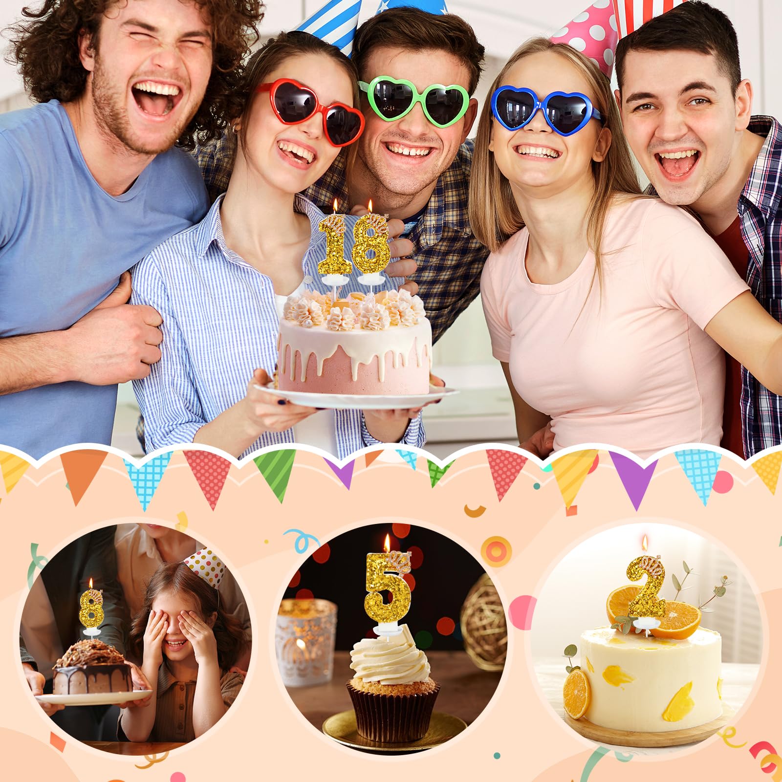 Vela de cumpleaños dorada con números para tartas