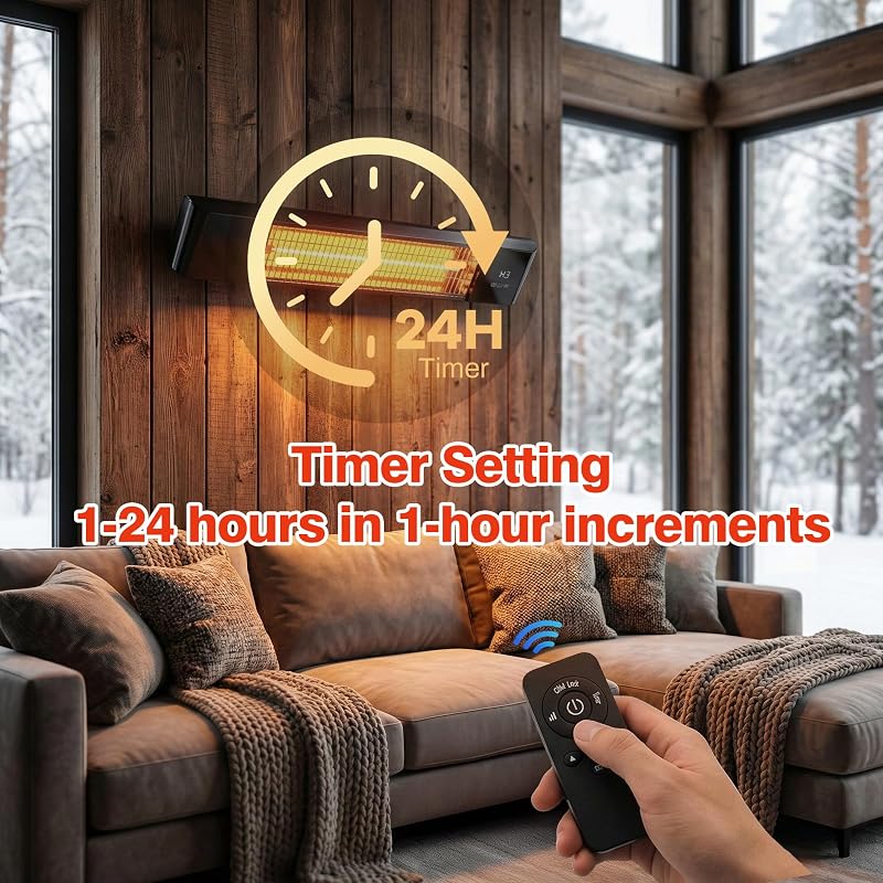 Infrared Electric Patio Heater,Outdoor Electric Patio Heater, Hanging Mounted and Ceiling Mounted Heater for Patio, Garage, Backyard, 1500W, Black image 6