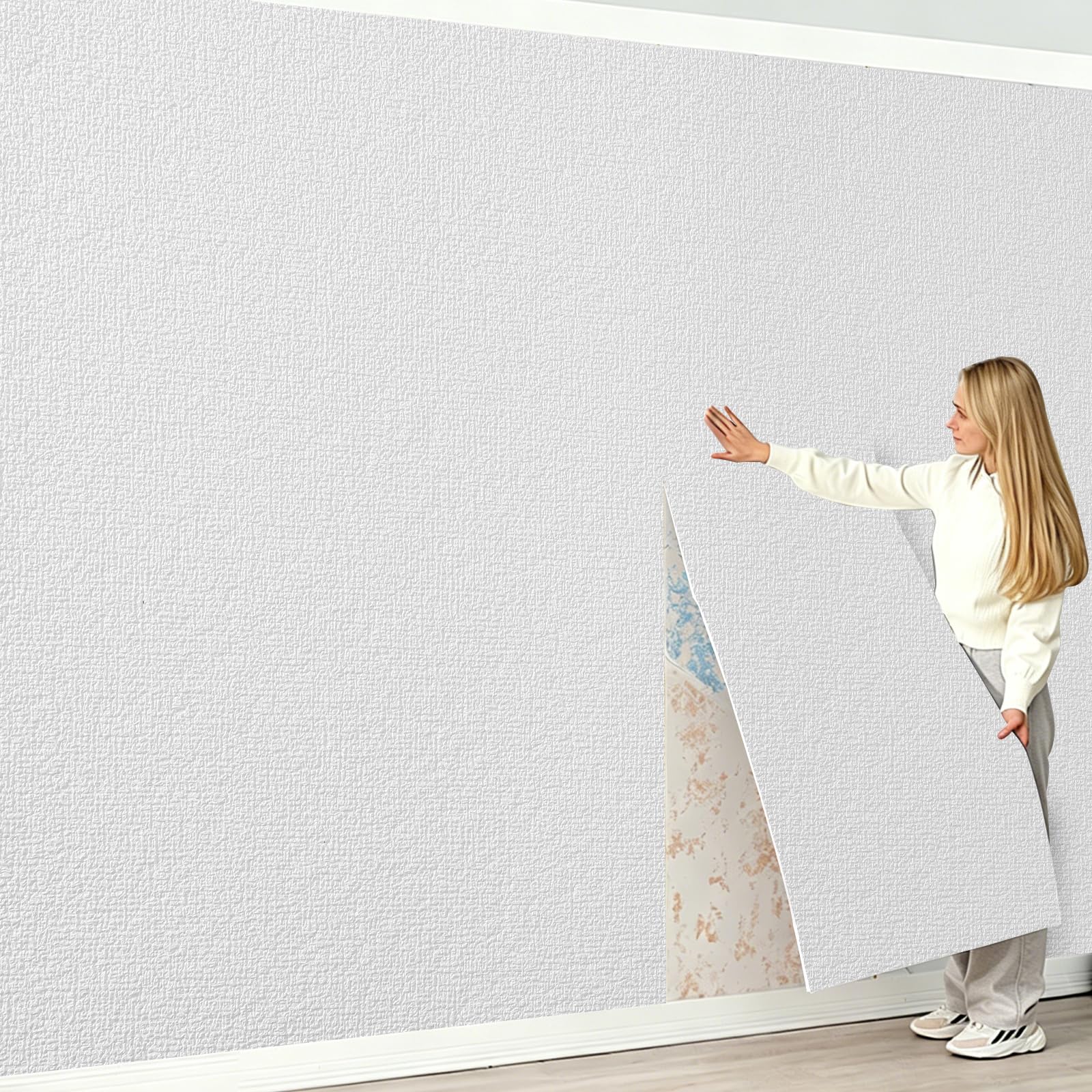 Camiraft White Wall Panels Peel and Stick,50 x 1000 cm Self Adhesive Wall Panels Roll 3mm Thick Wallapepr Waterproof Backsplash PVC Foam Wallpaper for Kitchen,Living Rooms,Bedrooms TV Walls