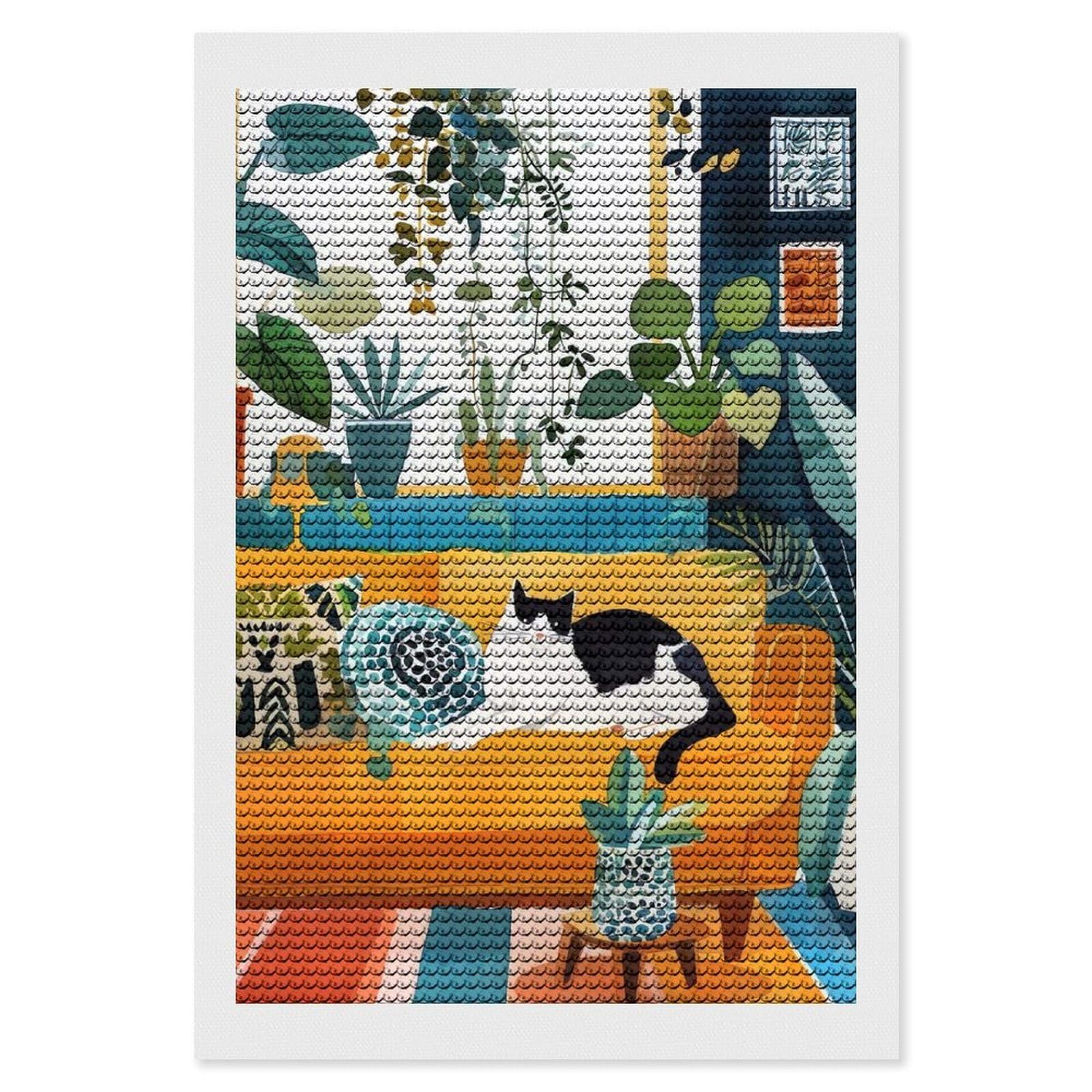 Junmoney Cats Life Diamond Painting Canvas Set 8"x12", for Women, Pleasing Wall Art Project, Aesthetic Room Decor, Gift Idea
