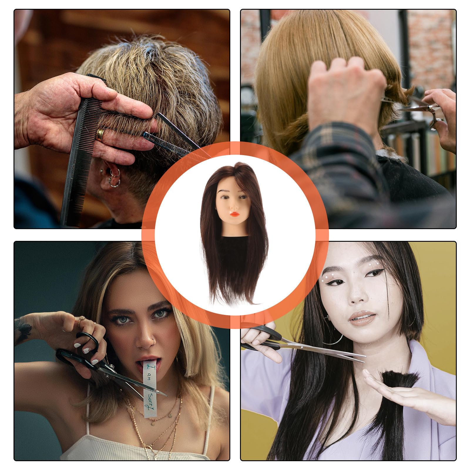 Echthaar Übungskopf für Friseure mit Halterung und Make Up