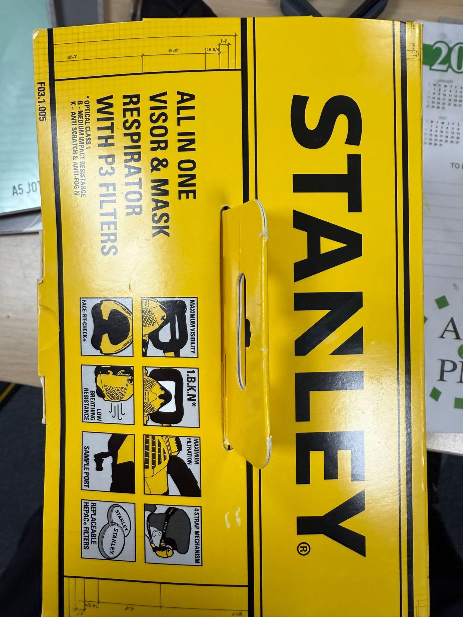 Stanley Technologia Combo-Visor Fit-Check i maksymalna 99,99% -P3 dopasowane filtry w zestawie gogle i do prac budowlanych, cienka maska piaskowa z oddychaniem, żółta, unisex, Żółty, Visor and Dust