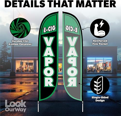 Miniatura 4 de LookOurWay Kit de asta de bandera de plumas  Bandera publicitaria de 12 pies de alto con kit de poste de fibra de vidrio y espiga de tierra