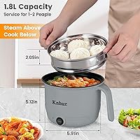 Vista 5 de Hot Pot Electric With Steamer,Rapid Ramen Cooker,1.8L Mini Portable Self Heating Electric Pot For Cooking Noodles Steak Pasta,Shabu Shabu Hotpot Pot