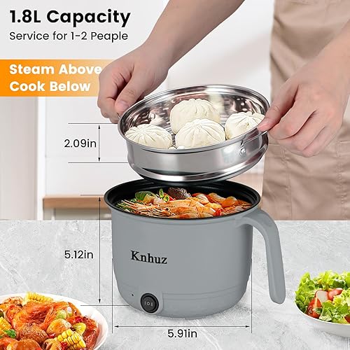 Miniatura 5 de Olla eléctrica caliente con vaporizador, cocina rápida de ramen, mini olla eléctrica de autocalentamiento portátil de 1.8L para cocinar fideos,