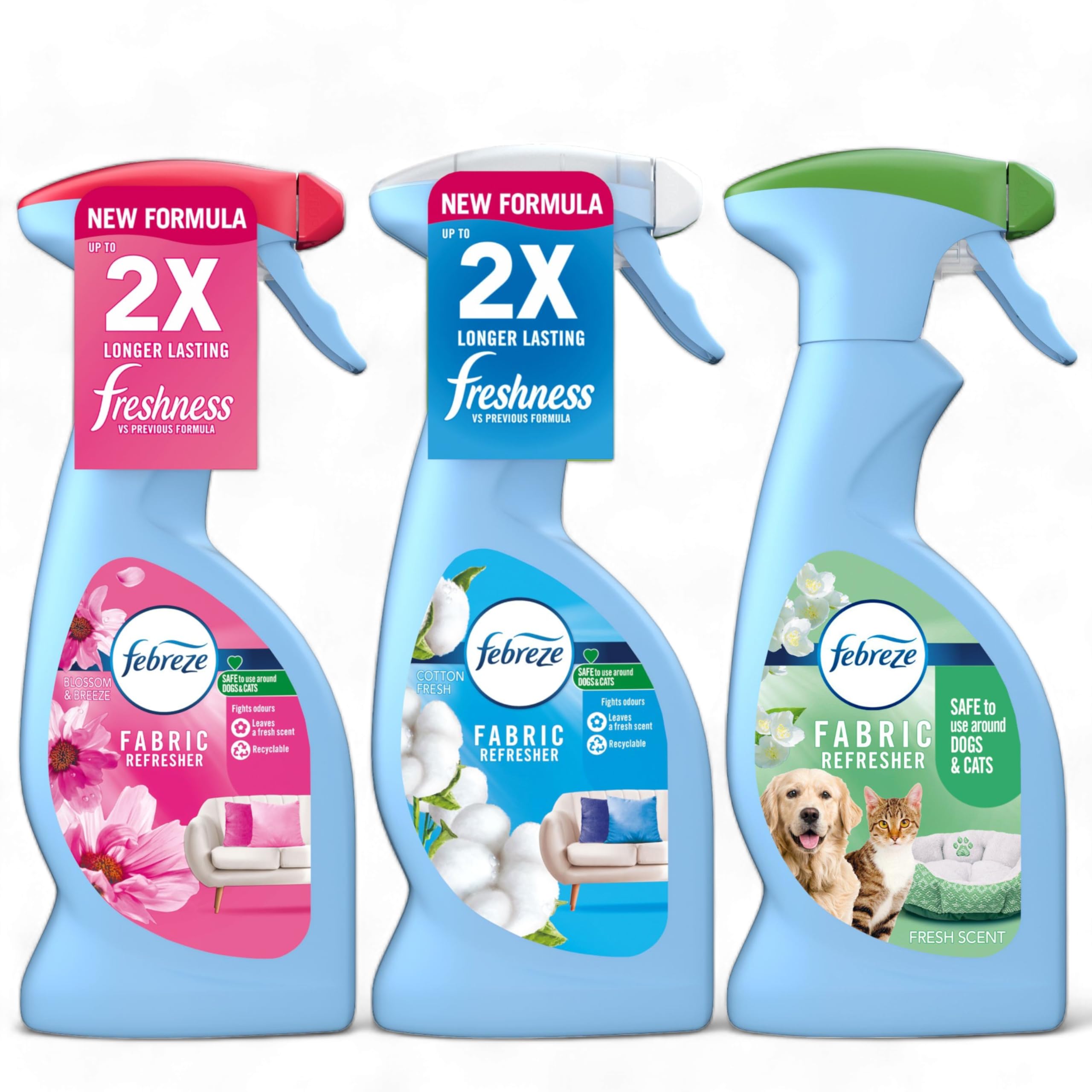 Febreze Fabric Refresher bundle, Water-Based Formula Fabric Spray, Laundry Scent Boosters - 1 x Blossom Breeze 375ml, 1 x Cotton Fresh, 1 x Pet Fresh - Pack of 3 - Febreze Fabric Refresher
