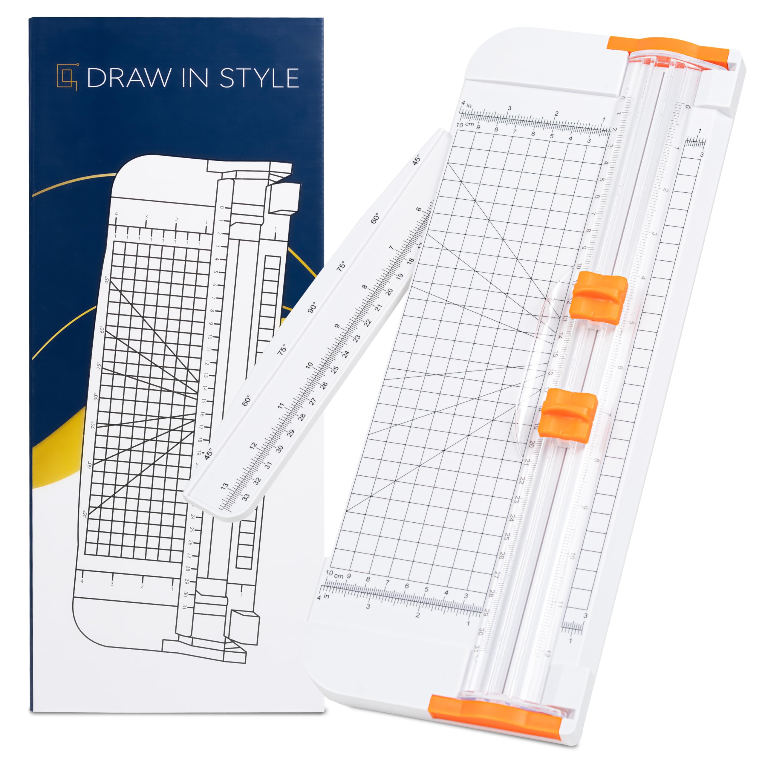 Paper Cutter with 2 Blades – for A4, A5, A6 – Side Ruler, Automatic Blade Protection and Replaceable Blades – Precise and Creative Work in The Office, School, University and at Home – White